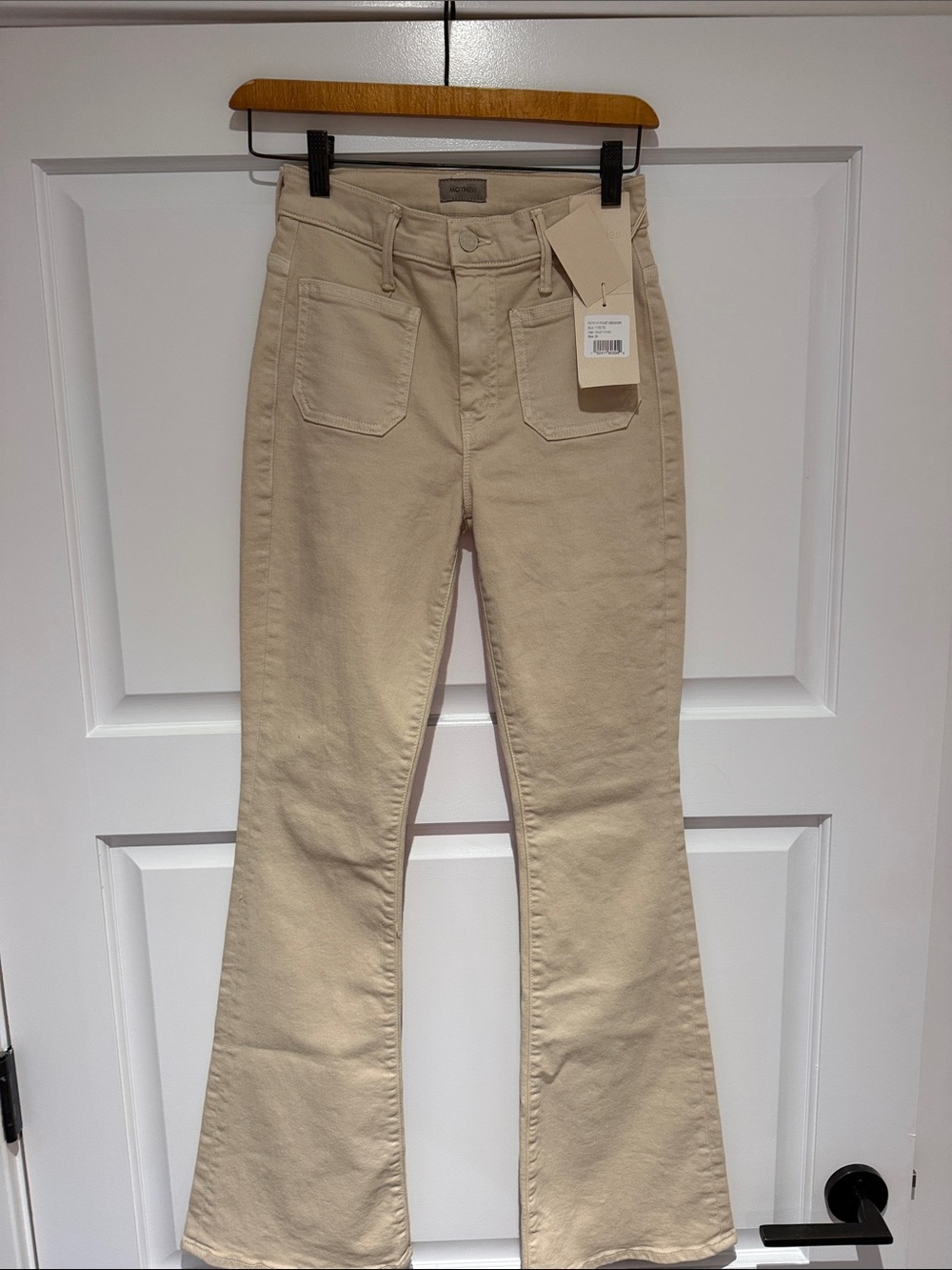 MOTHER Cream Flare Jeans with Front Patch Pockets